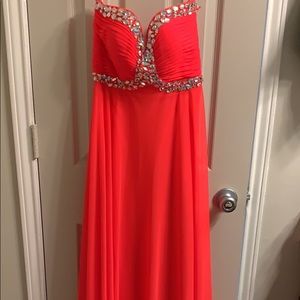 Xscape neon coral prom dress